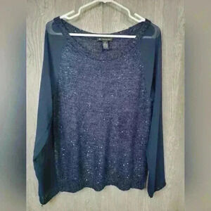 INC Sequins Navy Blue long sleeve blouse size XL.